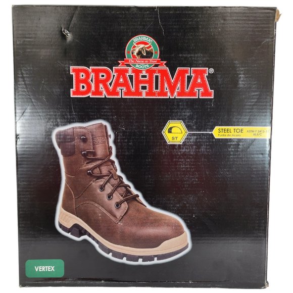NWT Brahma Men's Vertex Work Comfort Boots Steel Toe Brown Slip & Oil Resistant - Picture 2 of 11